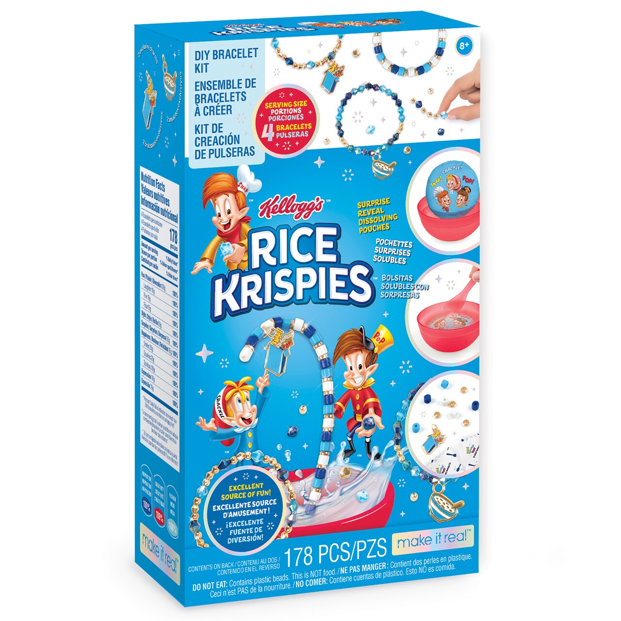 Make It Real: Kellogg's Cerealsly Cute - Rice Krispies - DIY Bracelet Kit, 178 pcs, Snap-Crackle-Pop Charms, Create 4 Cereal Themed Bracelets, Tweens, Girls & Kids Ages 8+